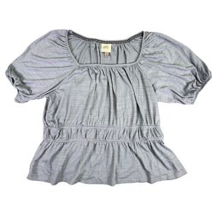 Knox‎ Rose Women's Boho Peasant Blouse Smocked Waist Puff Balloon Sleeve Blue XL